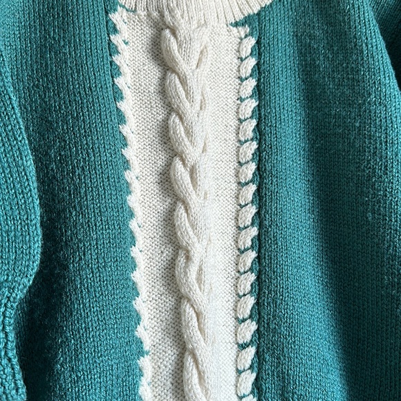 3/4 length sleeve beautiful hand made sweater in teal and cream - Picture 2 of 4